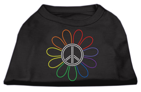 Rhinestone Rainbow Flower Peace Sign Shirts Black XXXL(20)