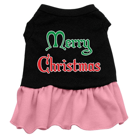 Merry Christmas Screen Print Dress Black with Pink XXXL (20)
