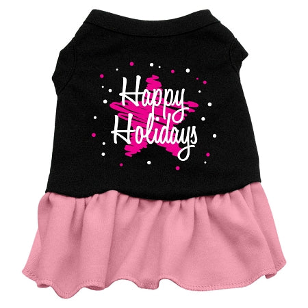 Scribble Happy Holidays Screen Print Dress Black with Pink XXXL (20)