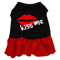 Kiss Me Screen Print Dog Dress Black with Red XL (16)