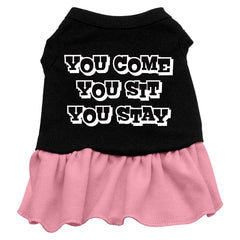 You Come, You Sit, You Stay Screen Print Dress Black with Light Pink XXL (18)