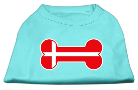 Bone Shaped Denmark Flag Screen Print Shirts Aqua XXXL(20)