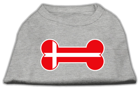 Bone Shaped Denmark Flag Screen Print Shirts Grey XXXL(20)