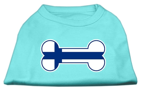 Bone Shaped Finland Flag Screen Print Shirts Aqua XXXL(20)