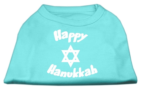 Happy Hanukkah Screen Print Shirt Aqua XXXL